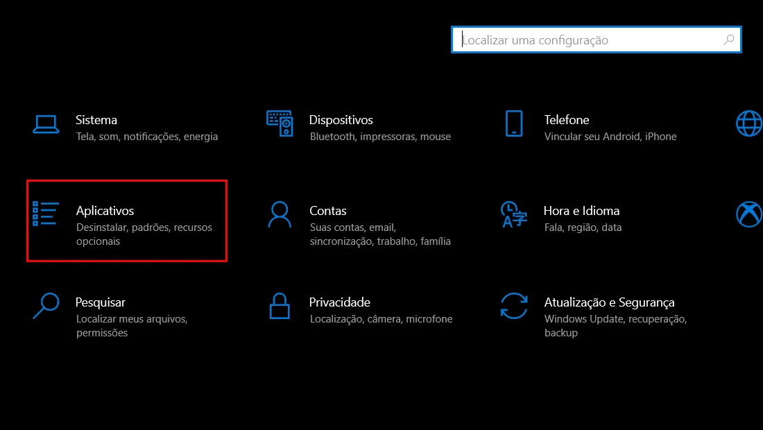 No novo menu clique em Aplicativos