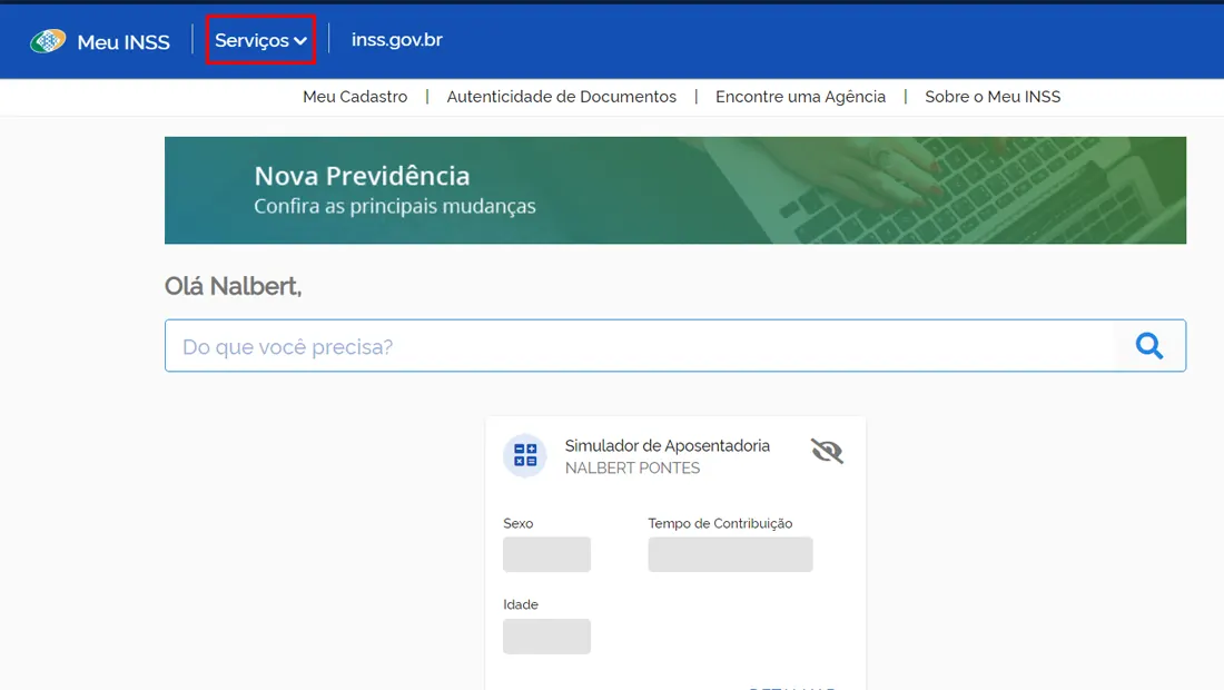 No site do Meu INSS vá em Serviços