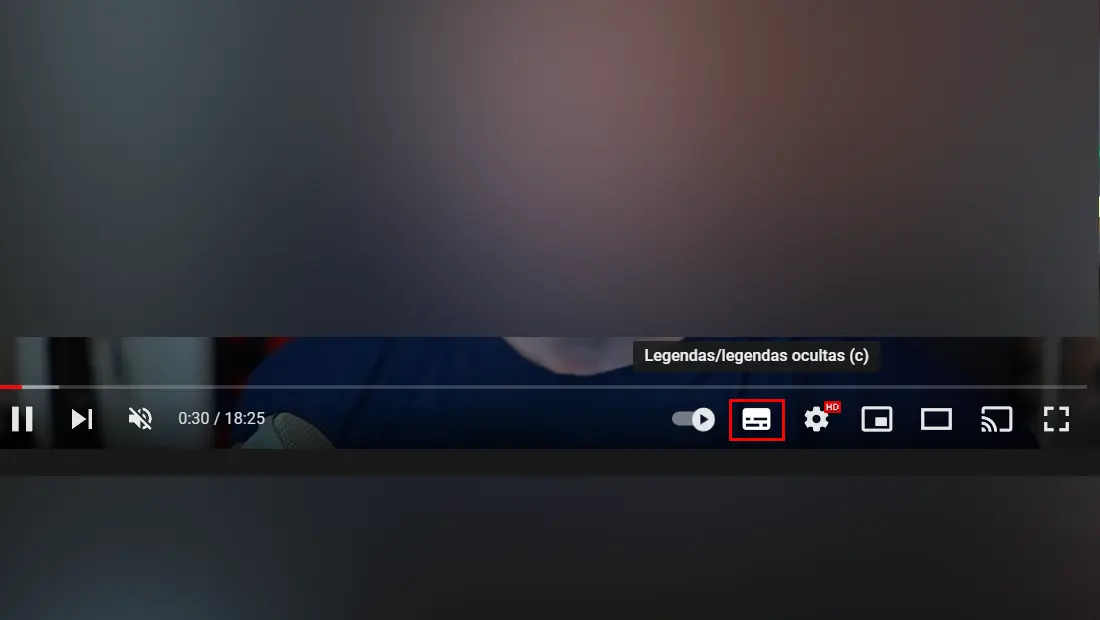 No vídeo do YouTube busque o ícone das legendas