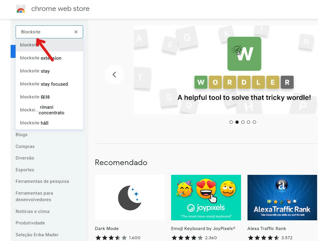 Pesquise pela extensão na loja de aplicativos - Como bloquear sites no Google Chrome