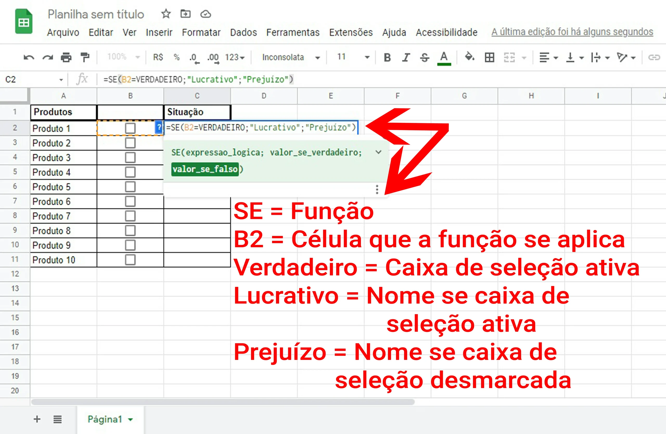 Planilha caixa de seleção 06