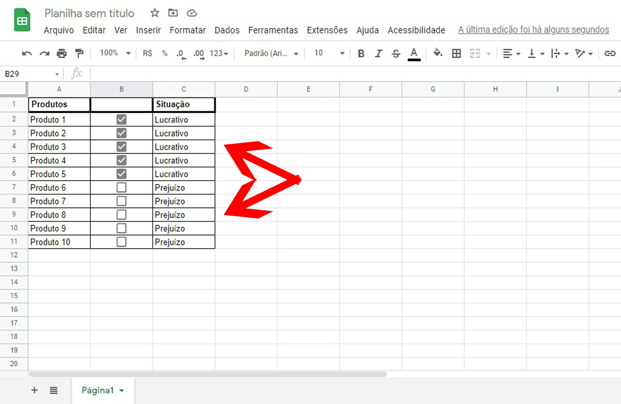 Planilha caixa de seleção 09