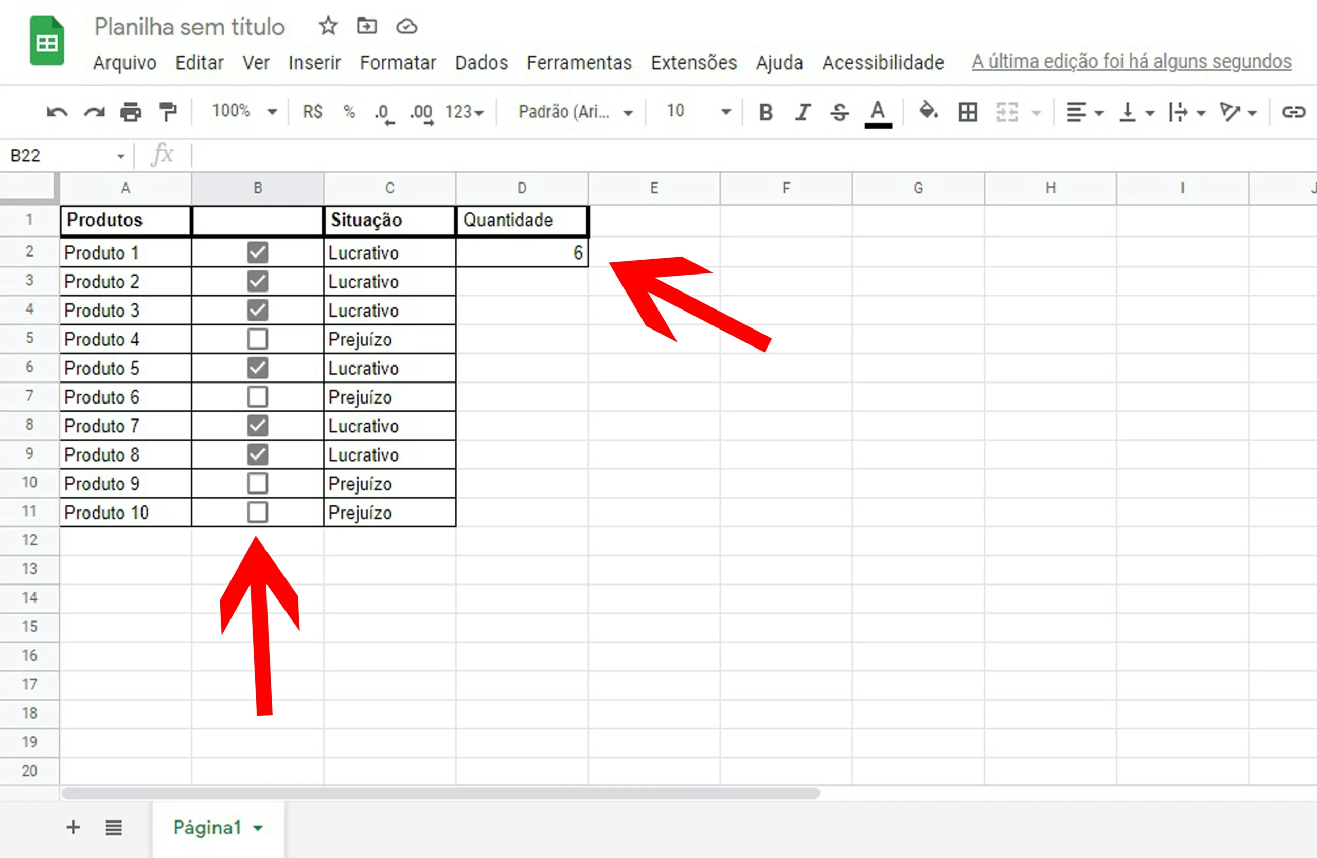 Planilha caixa de seleção 12