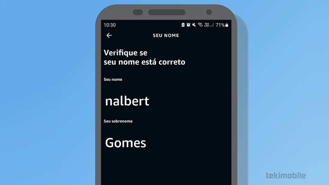 Realize a confirmação do seu nome que é essencial