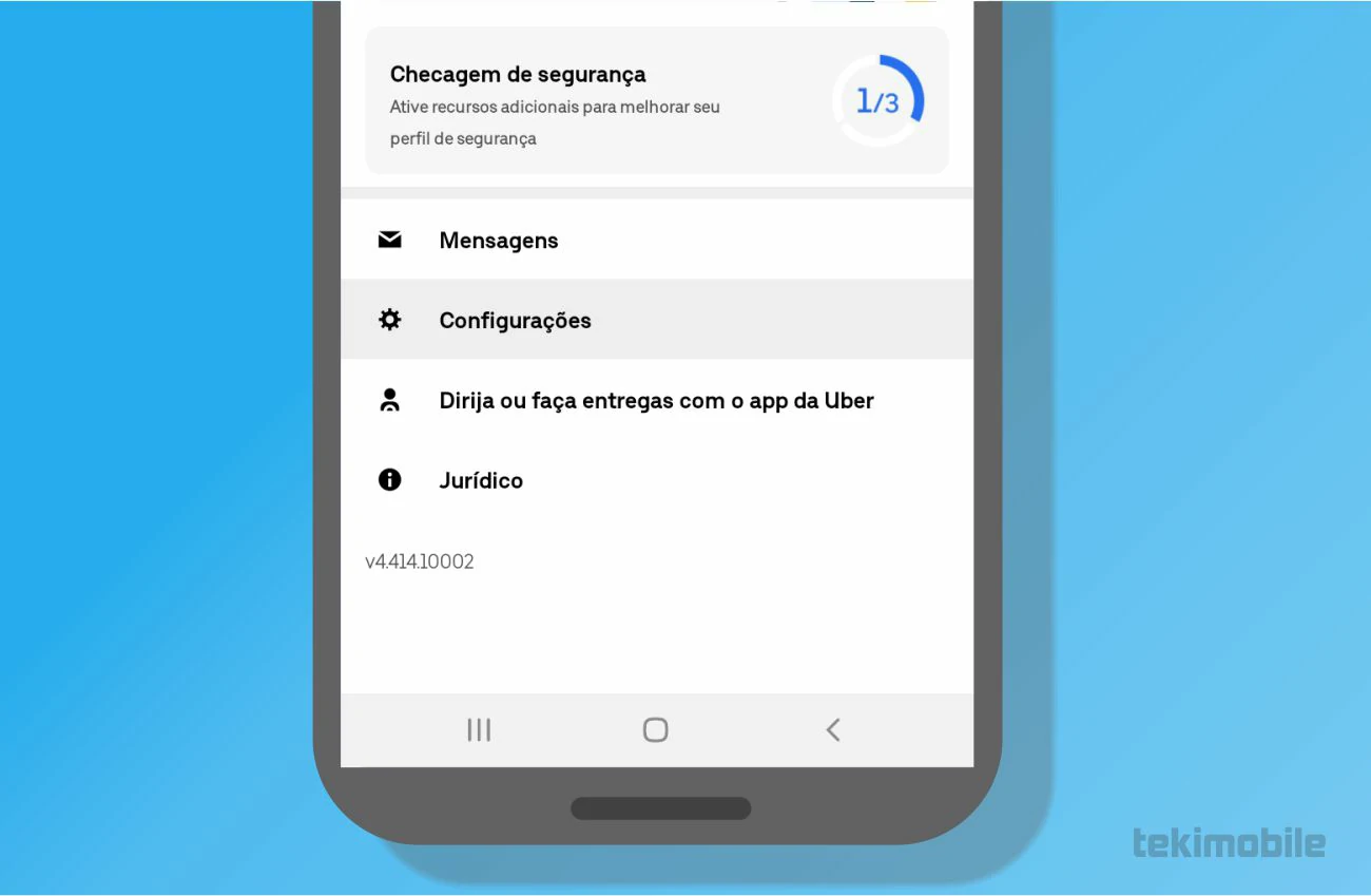 Selecione Configurações na tela de perfil da sua conta Uber - Como chamar um Uber