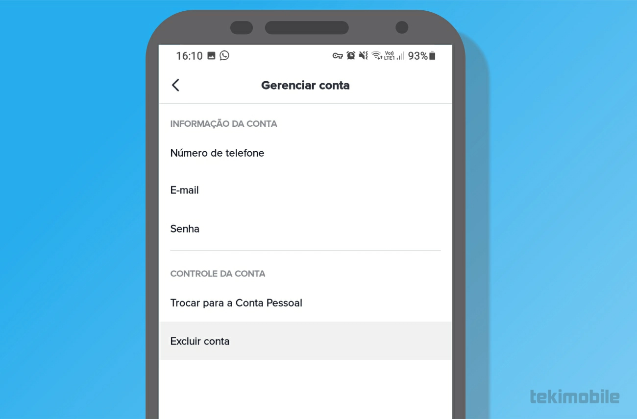 Selecione Excluir conta - Como excluir conta do TikTok