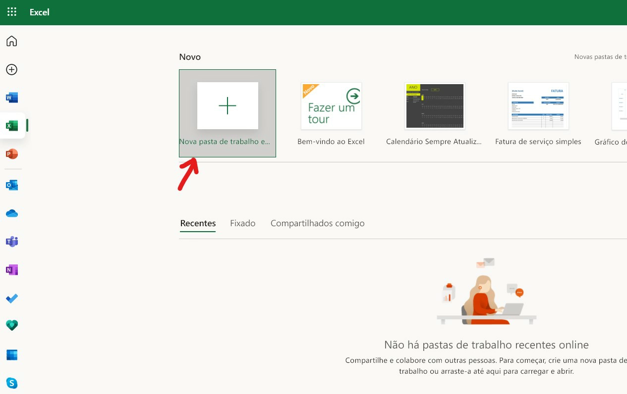 Selecione a opção para criar um novo documento no Excel - Como fazer tabela no excel
