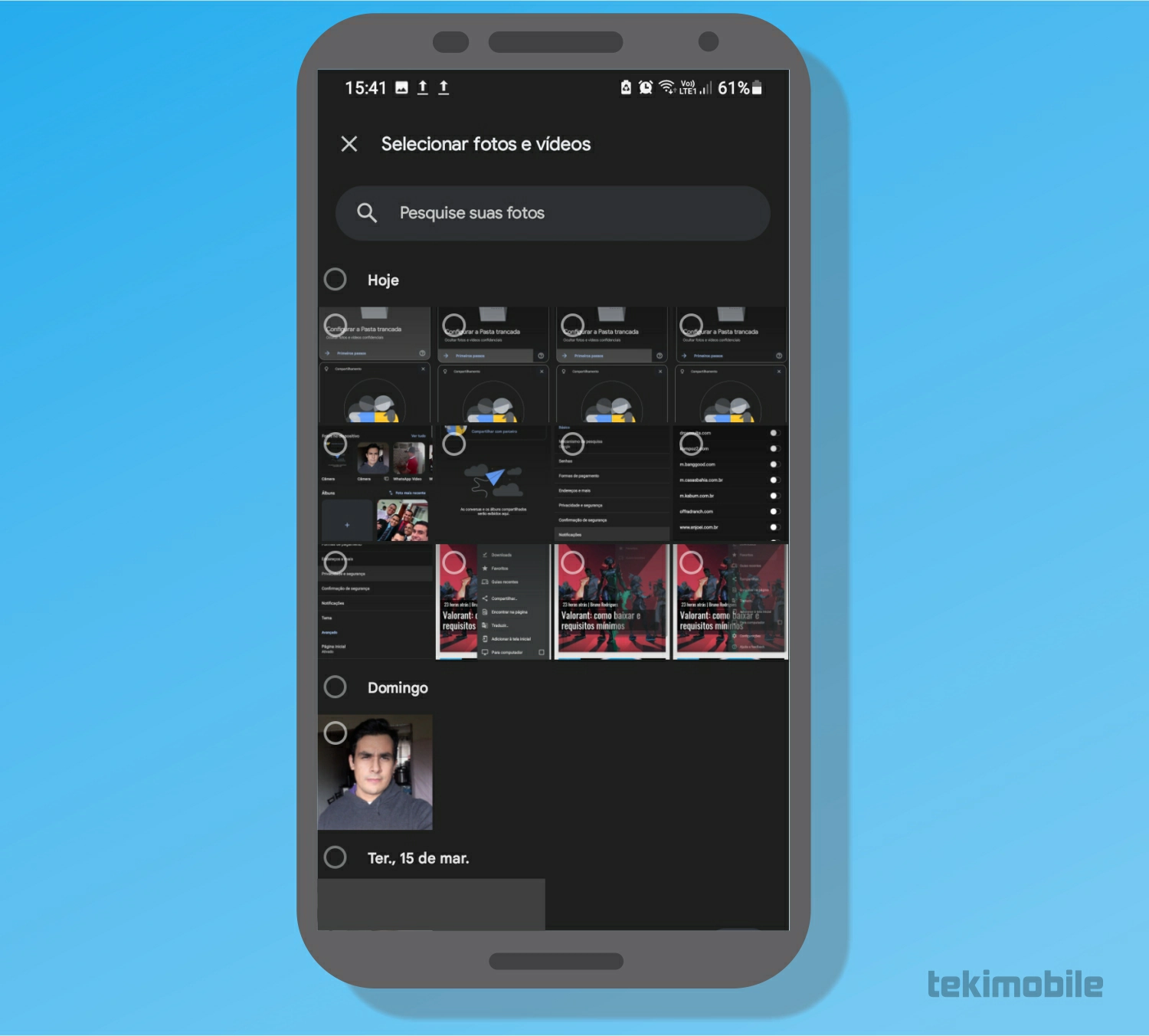 Selecione as fotos para adicionar a pasta trancada - Como colocar senha no Google Fotos