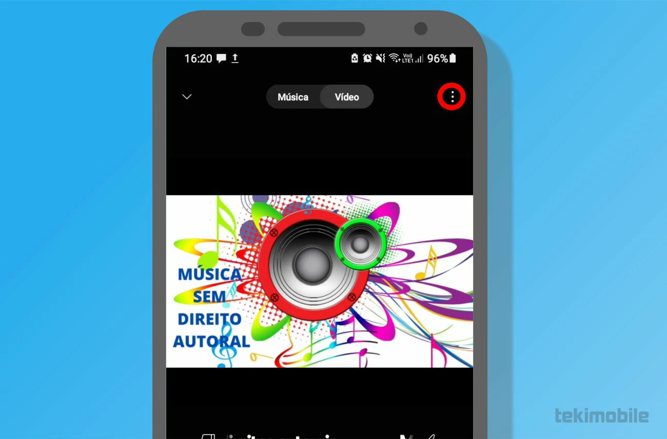 Selecione mais opções no canto superior a direita da tela, como visto na imagem acima - Como baixar música do YouTube