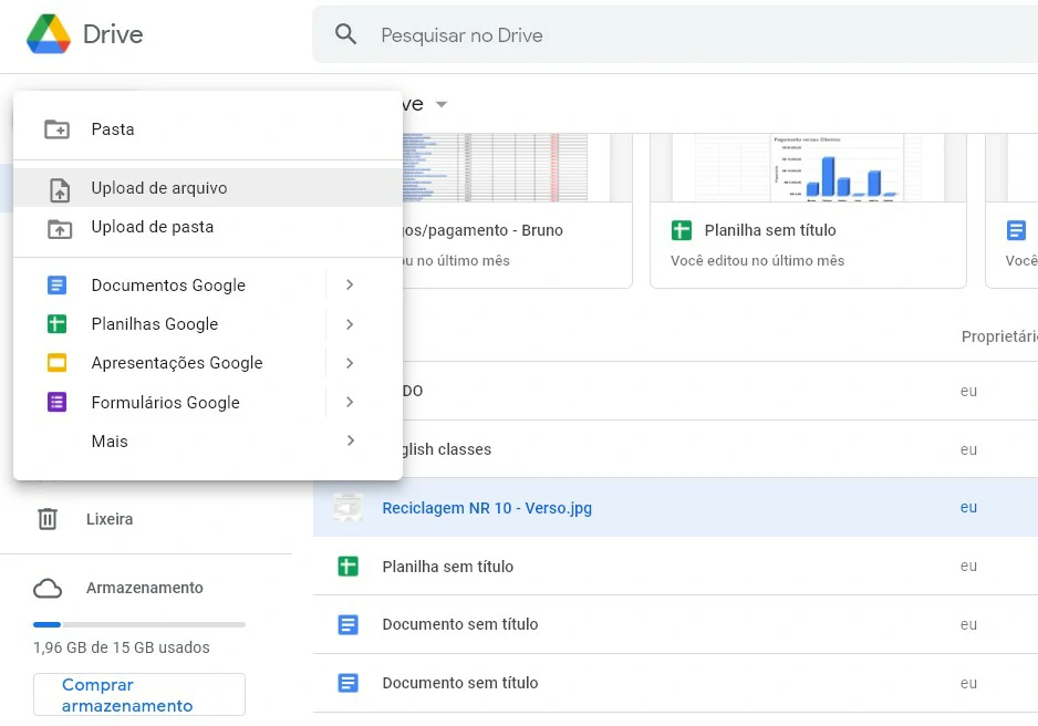 Selecione o que você gostaria de adicionar no Google Drive para compartilhar com seus amigos e familiares - Como compartilhar arquivos no Google Drive