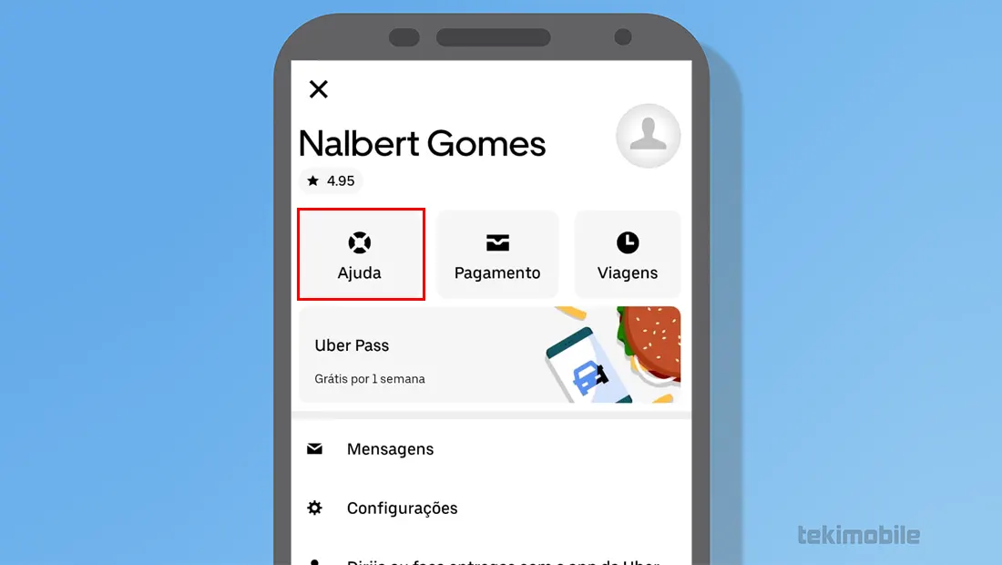 Toque em Ajuda no app