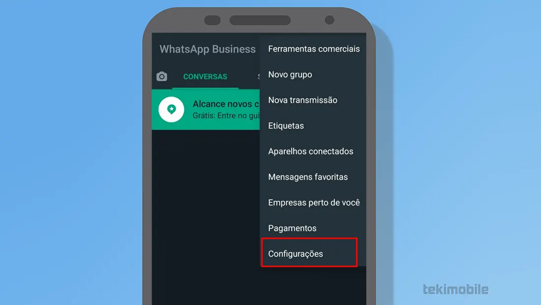 Toque em Configurações na janela flutuante