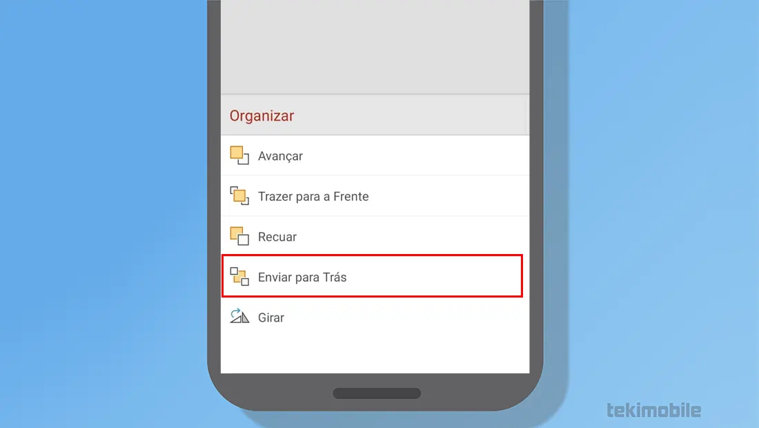 Toque em Enviar para trás