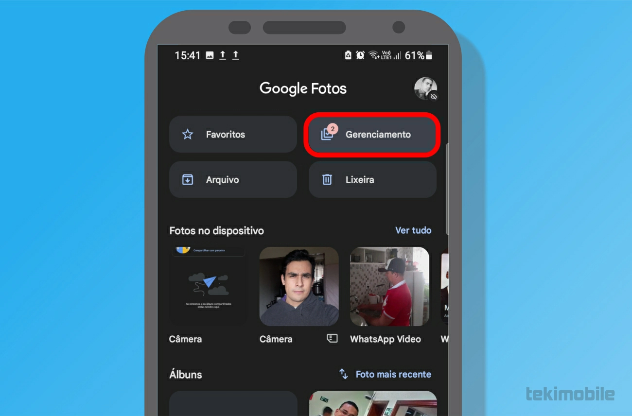 Toque em Gerenciamento - Como colocar senha no Google Fotos