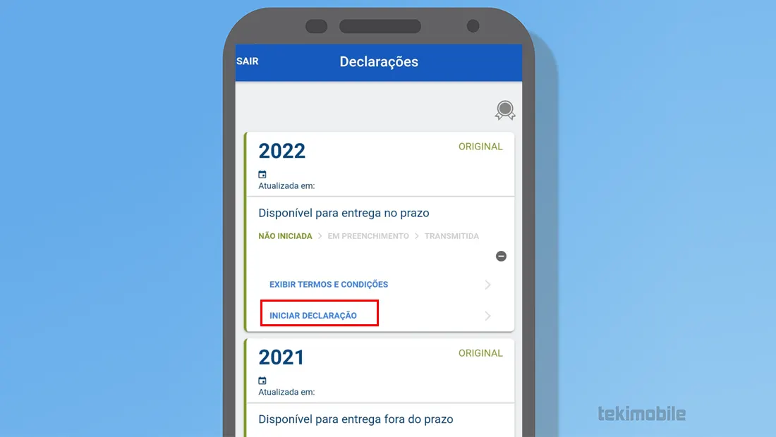 Toque em Iniciar declaração