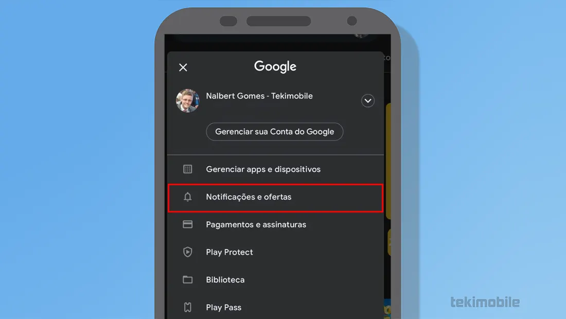 Toque em Notificações e ofertas