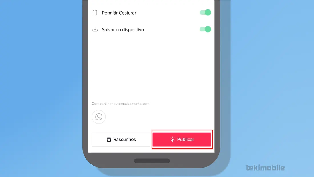 Toque em Publicar depois de editar seu vídeo
