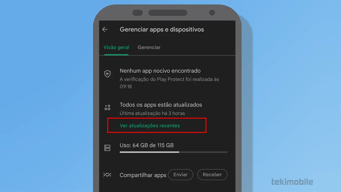 Toque em Ver atualizações recentes