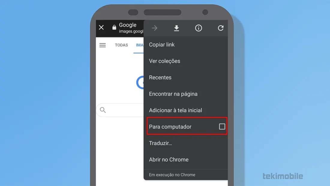 Toque na opção para Computador na janela flutuante