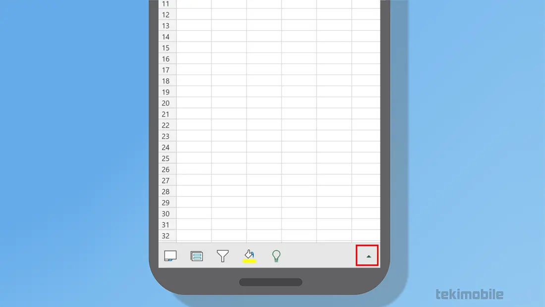 Toque na seta para cima na parte inferior do app