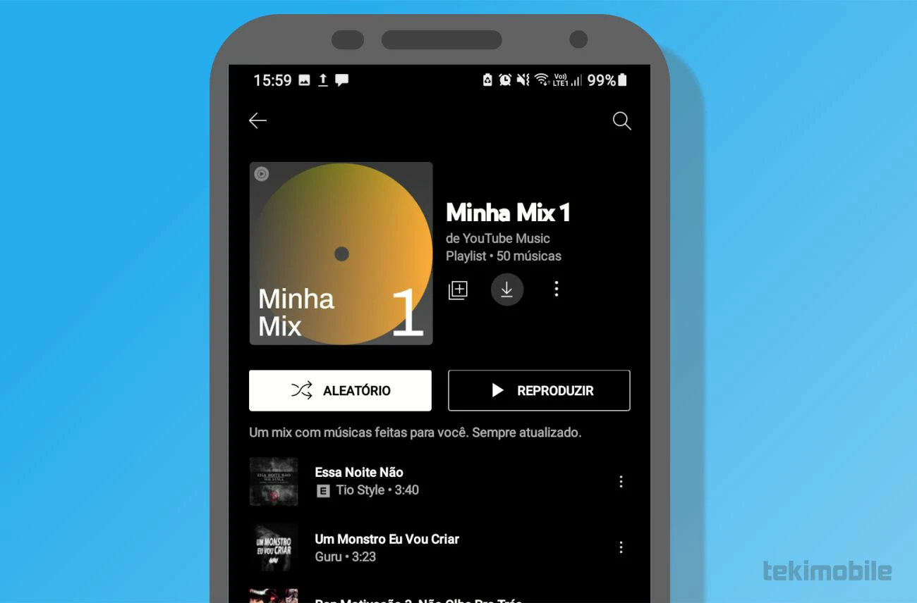 Toque na seta virada para baixo para começar o download do álbum de música selecionado - Como baixar música do YouTube