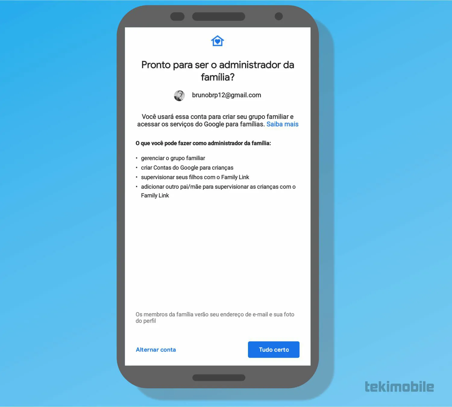 Toque no botão Tudo certo se você estiver com sua conta logada no dispositivo móvel - Como excluir grupo familiar do Google Family