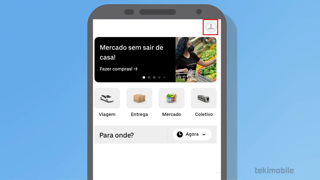 Toque no ícone de usuário no canto superior direito