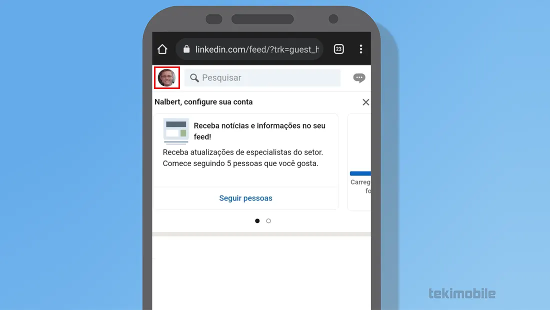 Toque no ícone do seu usuário