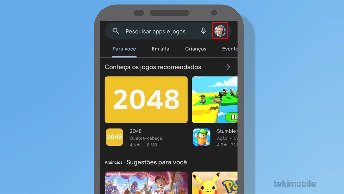 Toque no seu ícone de usuário no canto superior direito