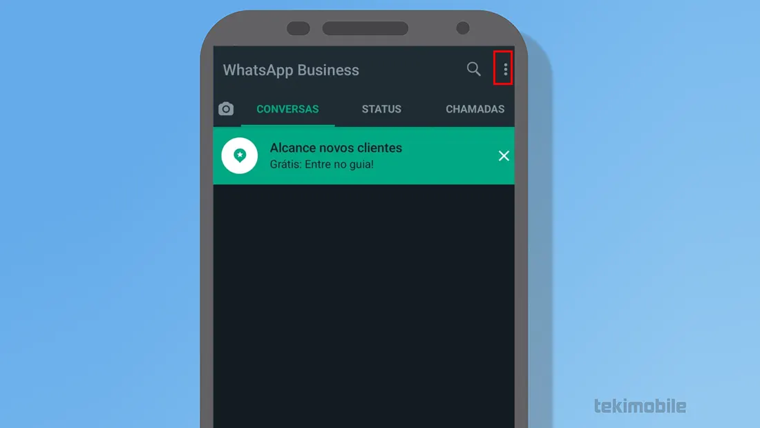 Toque nos três pontos no canto superior direito do app