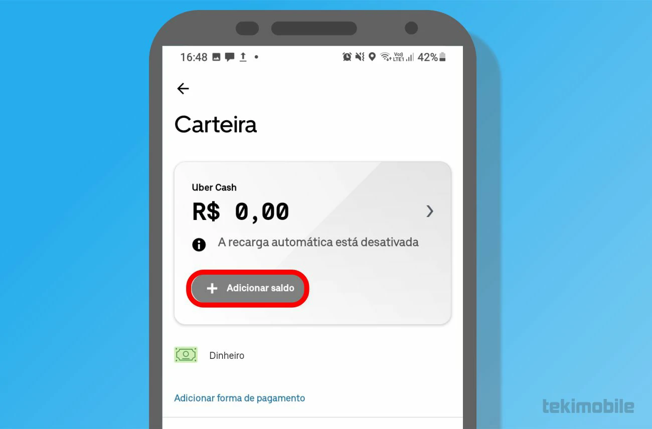Toque sobre Adicionar Saldo - O que é Uber Cash e como usar