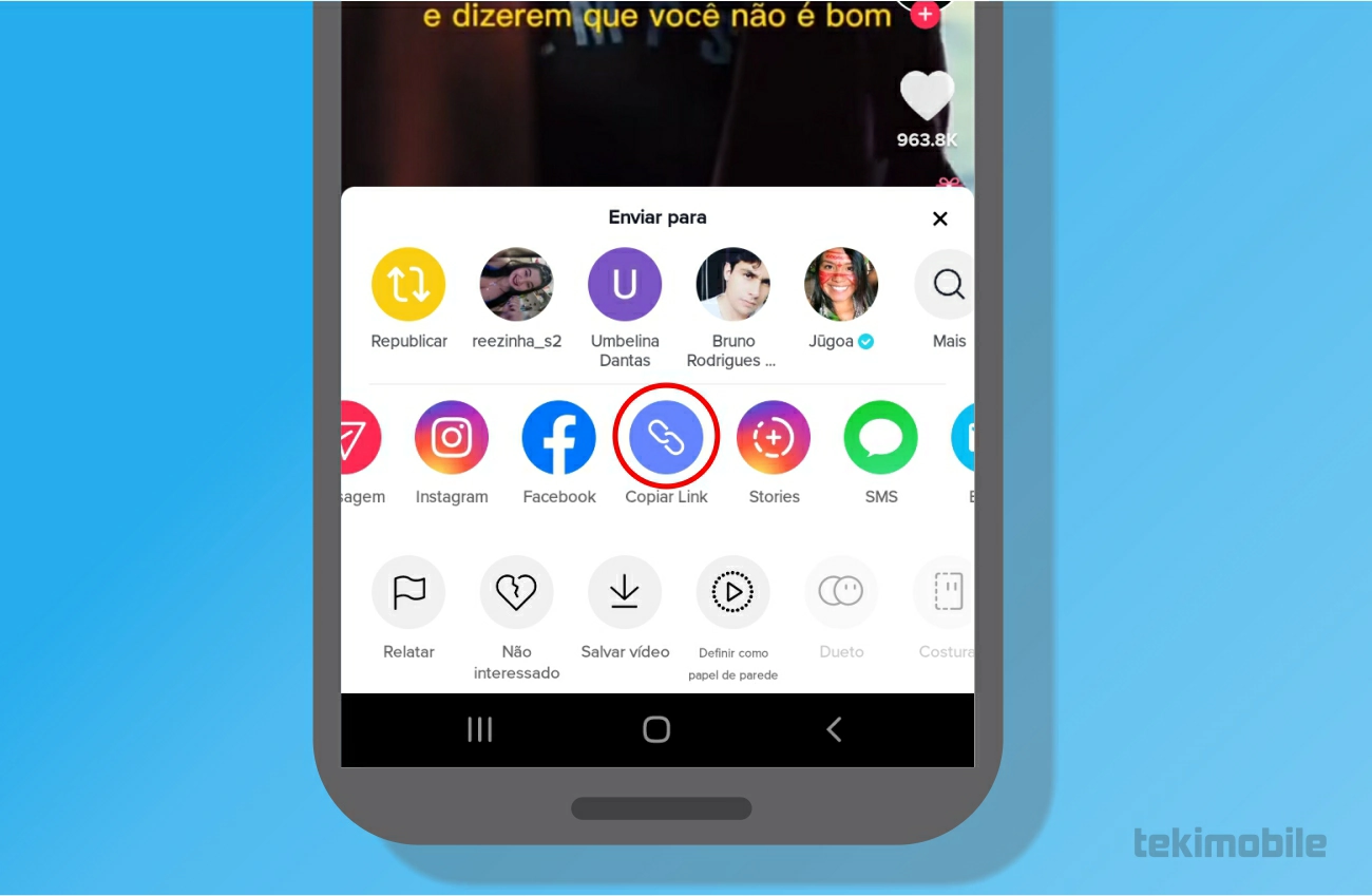 Toque sobre Copiar Link - Como tirar marca d'água do tiktok