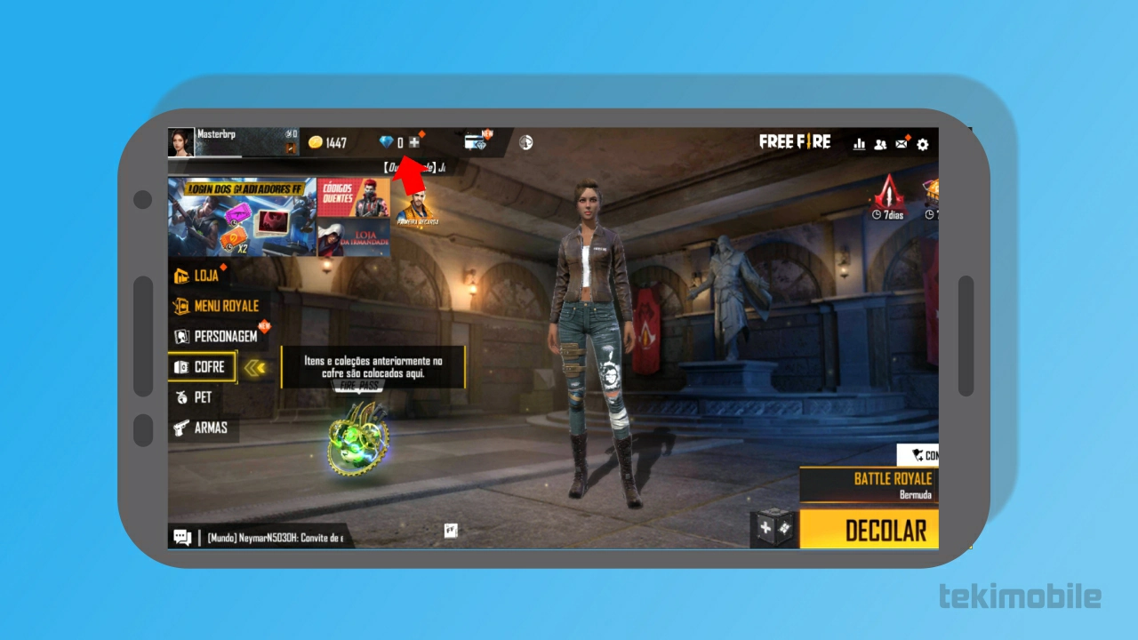 Toque sobre ícone de diamante no canto superior - Como usar saldo da Play Store no Recarga Jogo