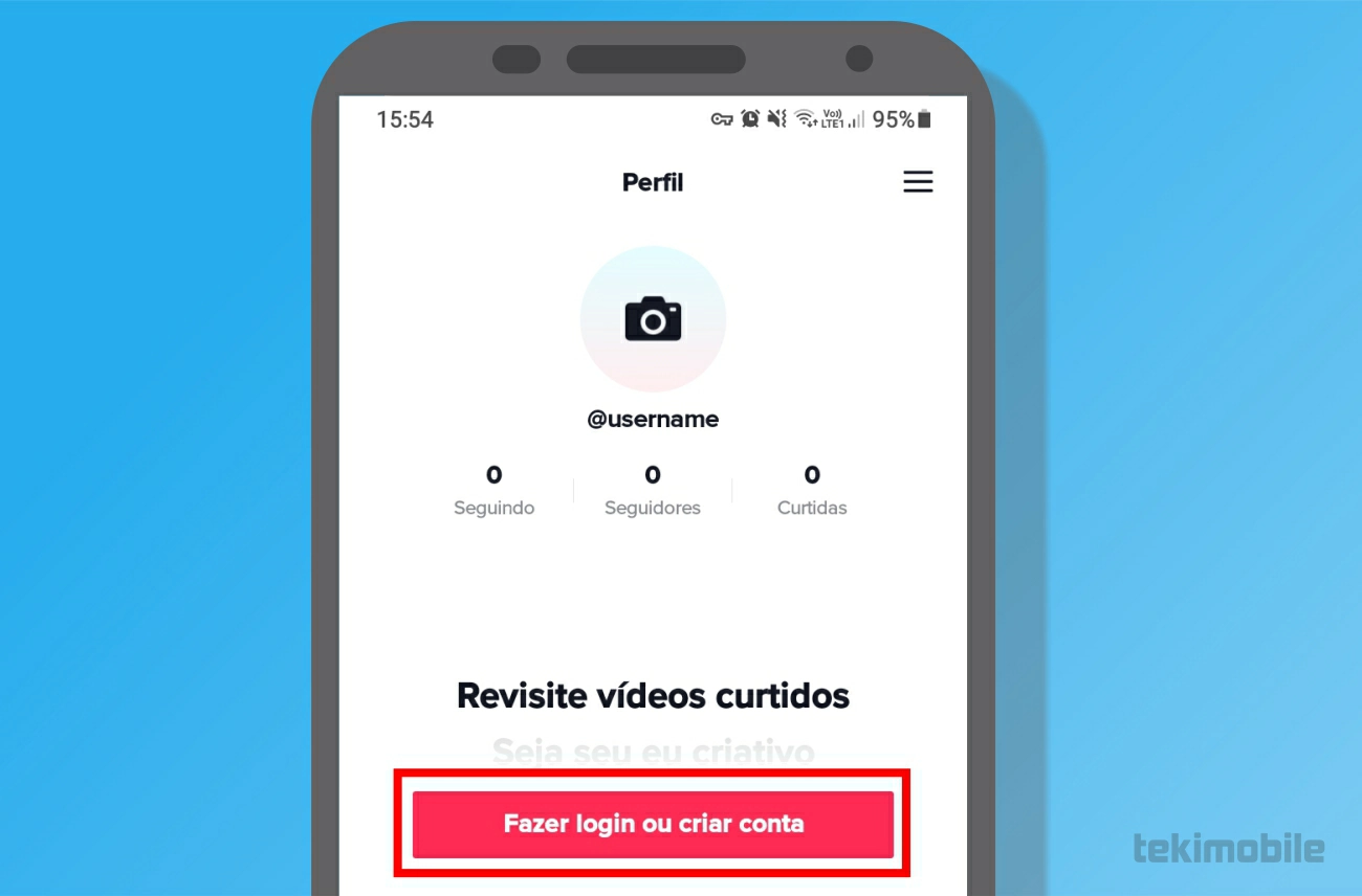 Toque sobre o botão para logar em sua conta - Como excluir conta do TikTok