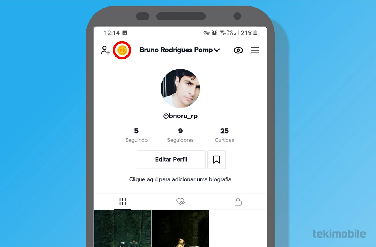 Toque sobre o ícone de moeda- como colocar codigo no tiktok
