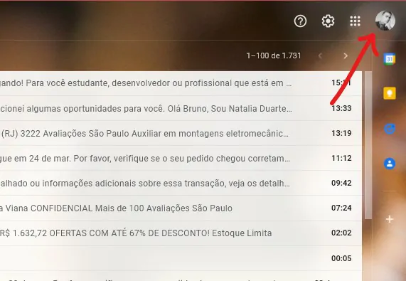 Toque sobre sua foto de perfil localizada no canto superior a direita da página incial - Como mudar a foto de perfil do Google