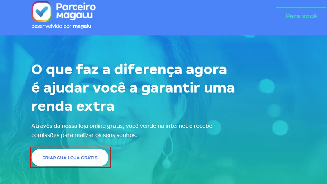Vá em Criar sua loja grátis