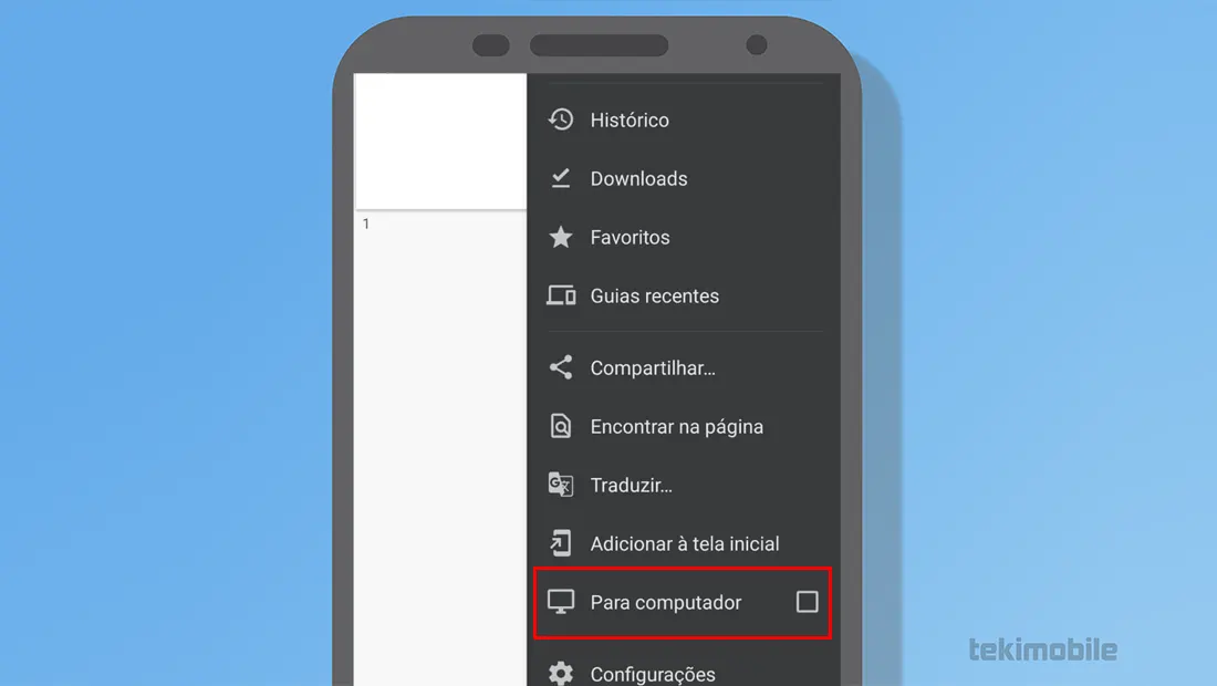 Vá em Para computador no menu flutuante