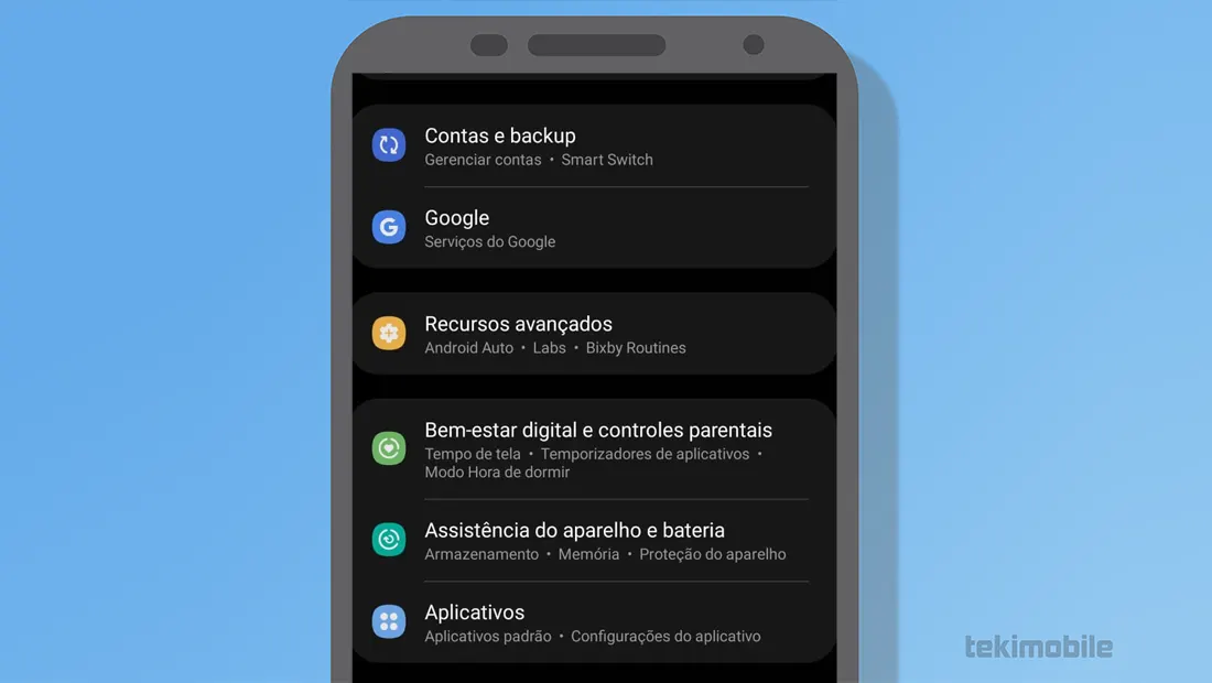 Vá nas configurações do seu celular