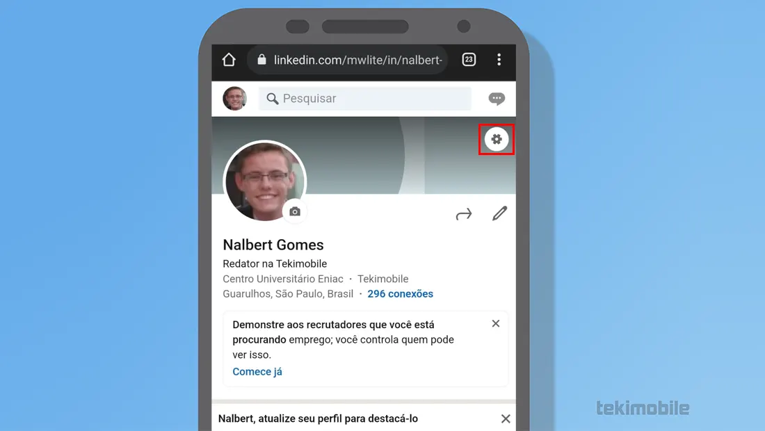 Vá no ícone de engrenagem