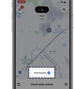 Ao tocar em solicitações você visualizara as corridas disponiveis - o que é uber promo