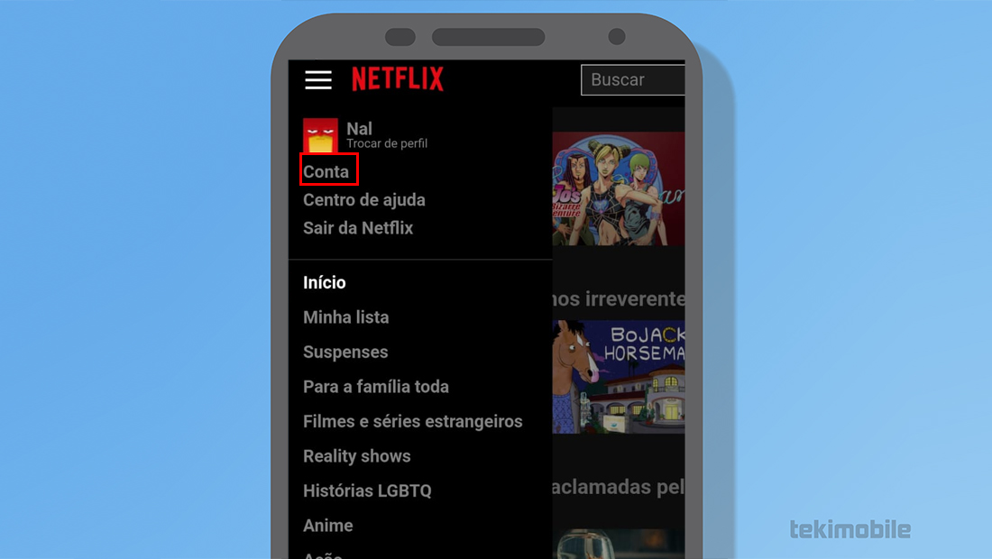 A aba de conta é a primeira mostrada no painel
