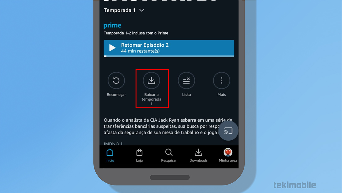 A opção baixar esta ao lado de recomeçar