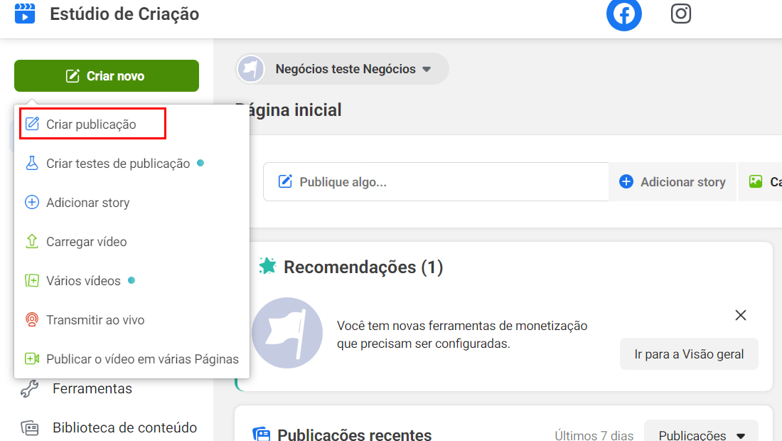 A opção é a primeira mostrada