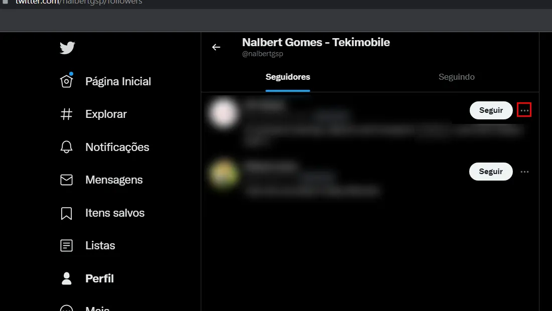 A opção esta localizada a esquerda do perfil