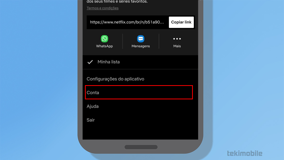 A opção esta na parte inferior do aplicativo