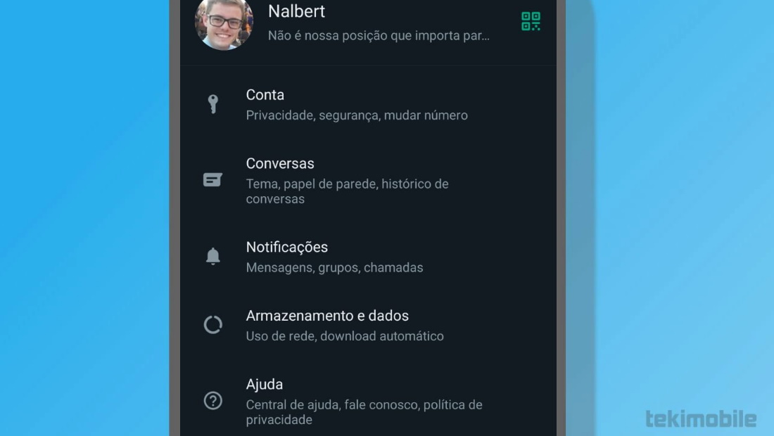 A opção notificações é a terceira exibida na lista