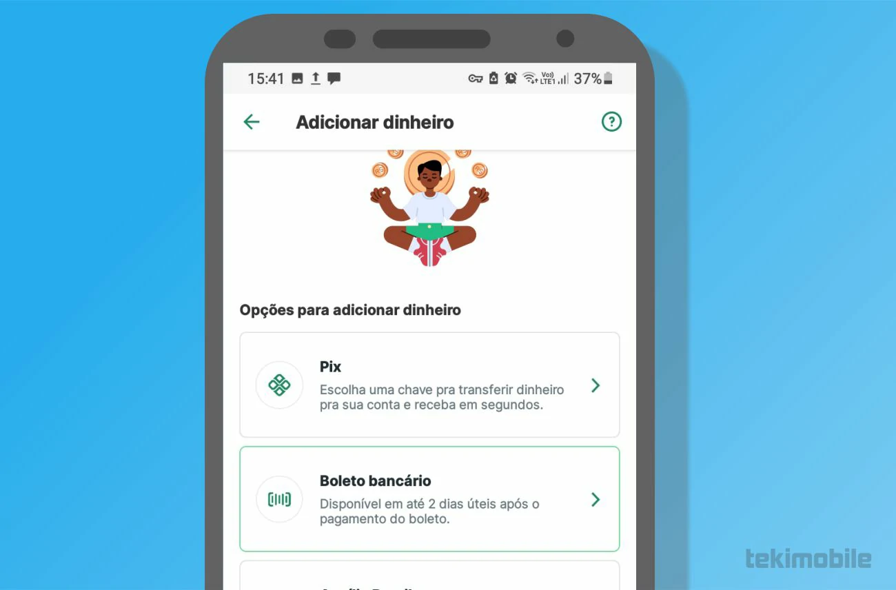 Agora selecione a segunda opção, Boleto bancário - Como transferir dinheiro para o PicPay