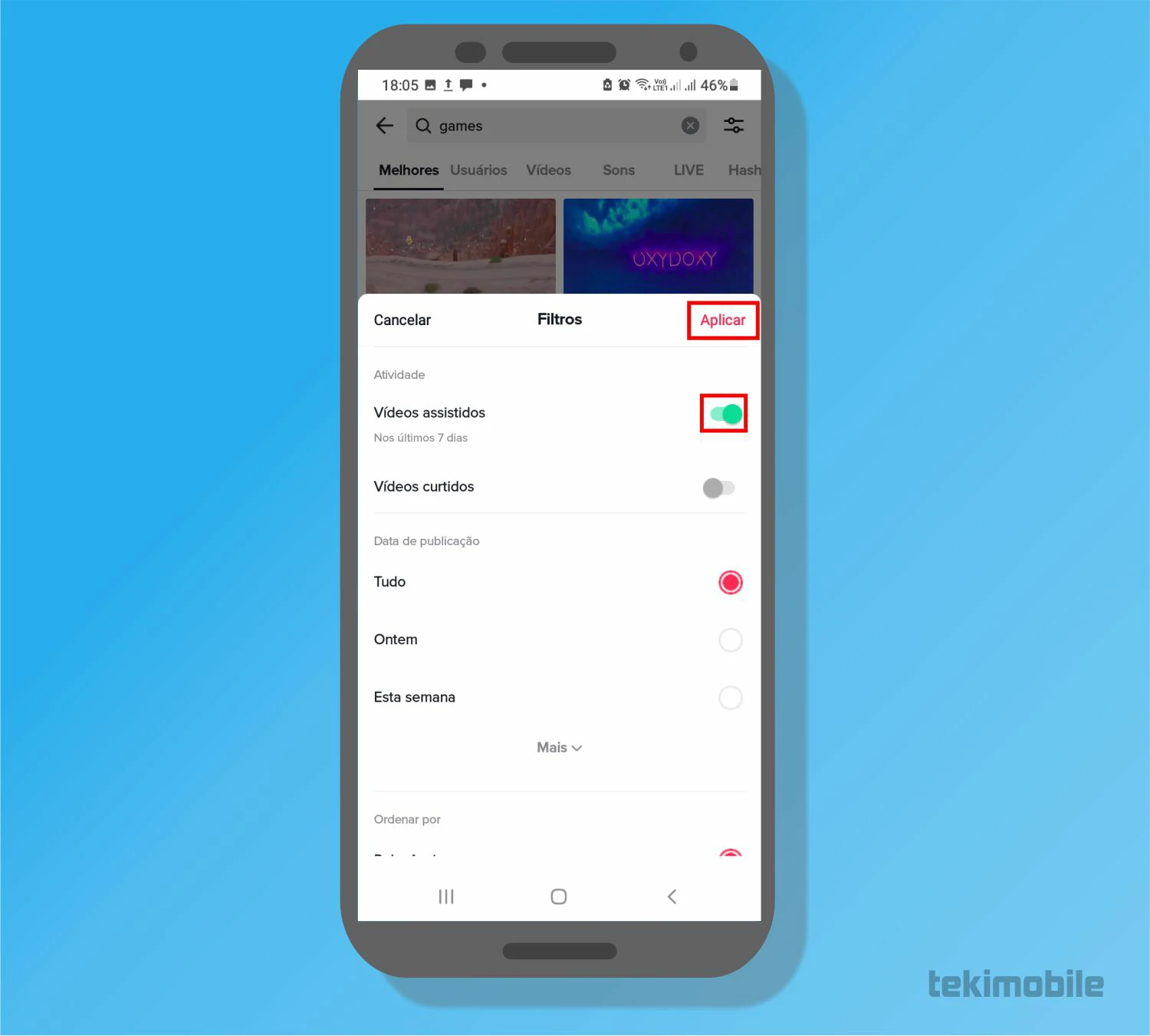 Aplique o filtro - Como ver histórico dos vídeos assistidos no TikTok