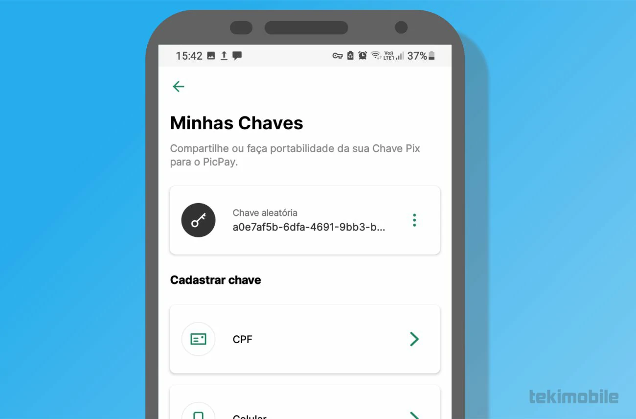 Após cadastrar uma chave selecione uma delas para ter mais opções - Como transferir dinheiro para o PicPay